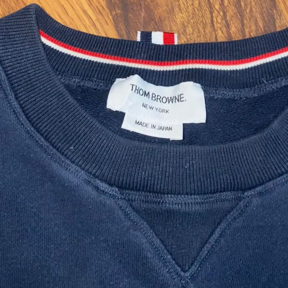 THOM BROWNE Loopback Cotton Crewneck Sweatshirt’ Navy size 3 - Picture 3 of 8